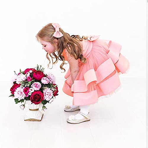 3M-6T Toddler Girl Bowknot Backless Tutu Gown Ruffle Lace Tulle Pageant Dress Baby Party Dresses with Headwear Light Pink 60