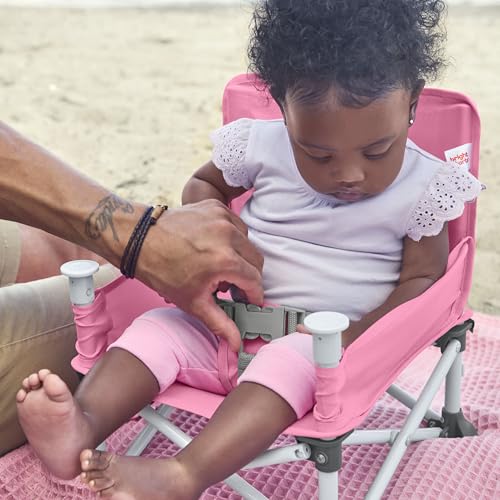 Bright Starts Pop 'N Sit Portable Booster, Indoor/Outdoor Use, Floor Seat with Feeding Tray, Pink, 6 Mos - 3 Yrs