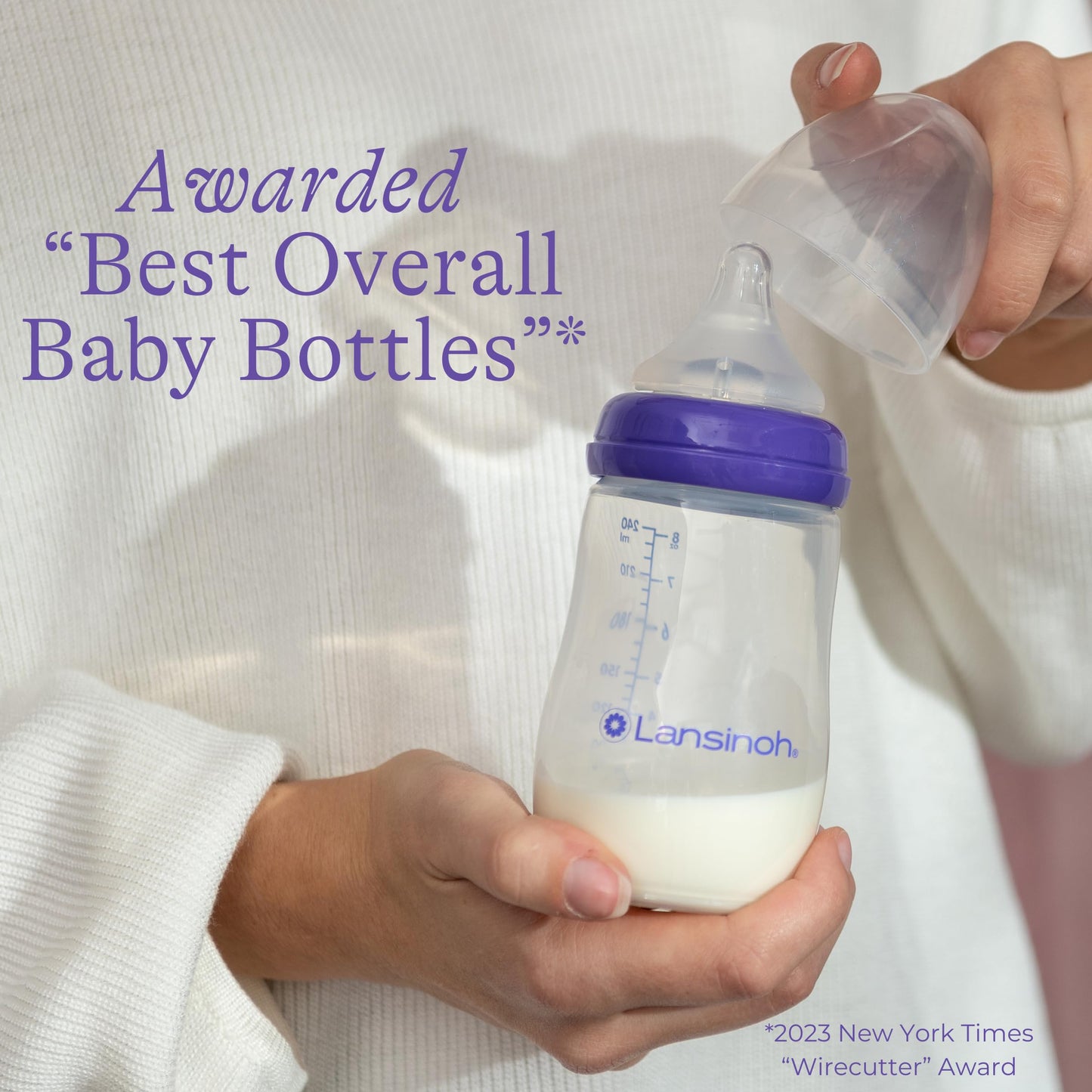 Lansinoh Anti-Colic Baby Bottles for Breastfeeding Babies, 8 Ounces, 3 Count, Includes 3 Medium Flow Nipples, Size M