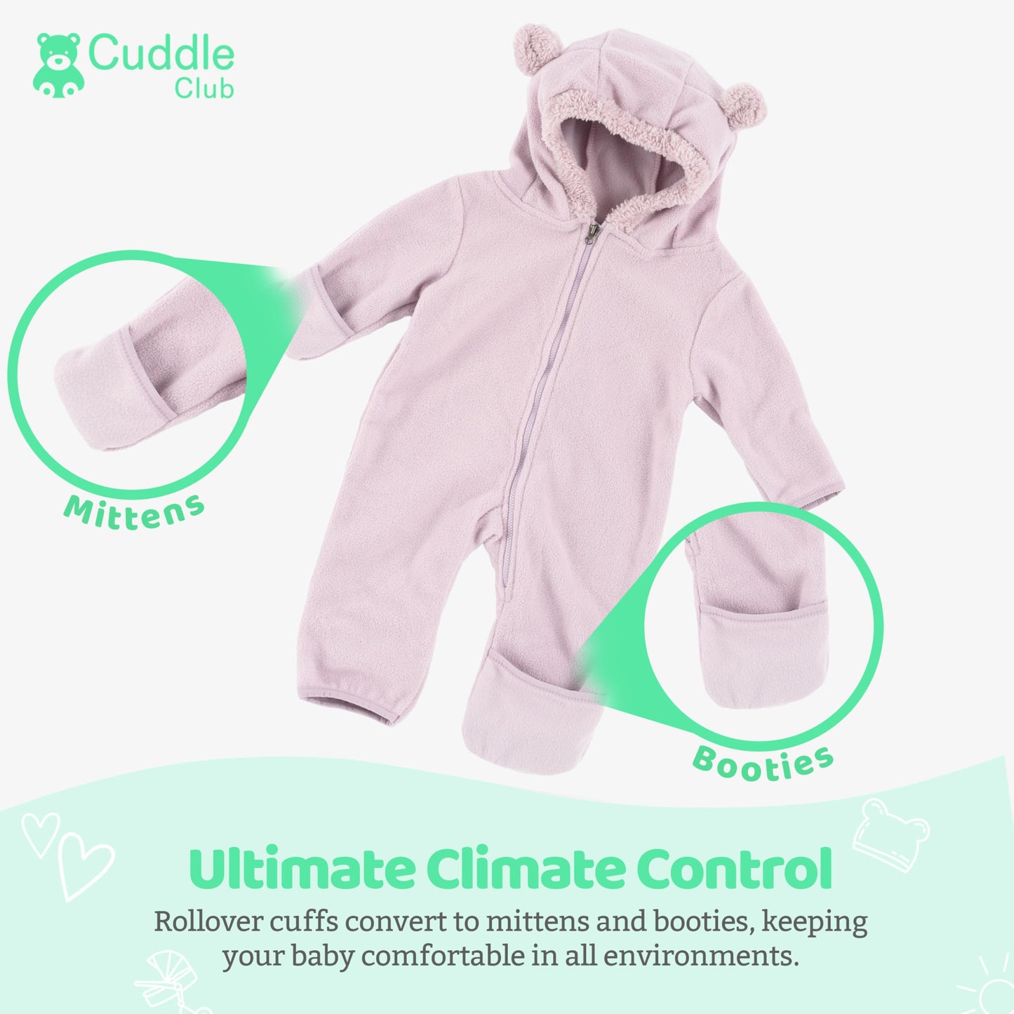 Fleece Baby Bunting Bodysuit – Infant One Piece Kids Hooded Romper Outerwear Toddler Jacket