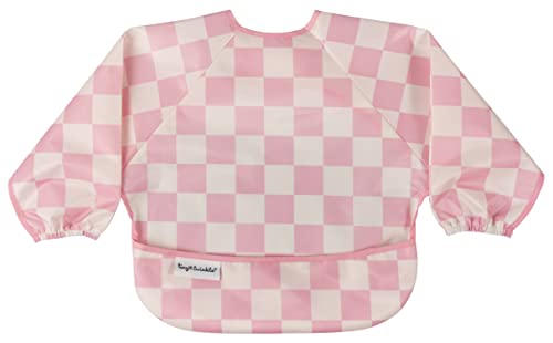 Tiny Twinkle Mess Proof Baby Bib, Cute Full Sleeve Bib Outfit, Waterproof Bibs for Toddlers, Machine Washable (Checkers Pink, Small 6-24 Months)