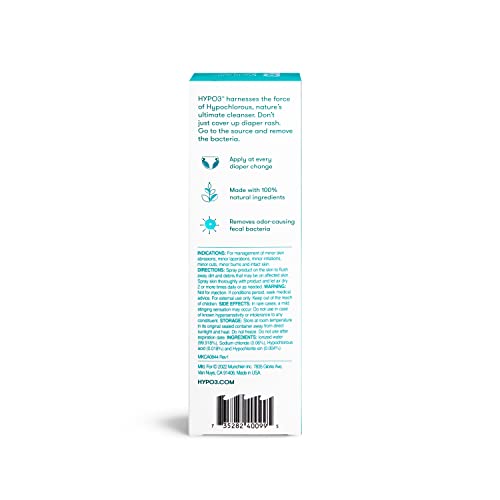 Munchkin® HYP03™ Daily Diaper Rash Spray with Hypochlorous to Remove Germs and Promote Healing, 100% Natural Ingredients, Ick-Free Alternative to Mess