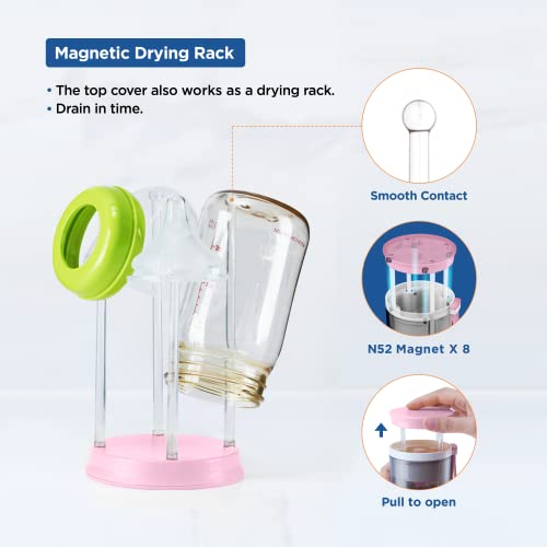 YOTIME Travel Baby Bottle Brush Set with Extendable Silicone Bottle Brush, Nipple Brush, Magnetic Baby Bottle Drying Rack, Straw Cleaner Brush