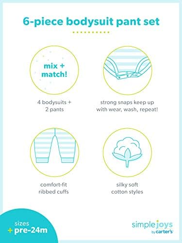 Simple Joys by Carter's Baby Girls' 6-Piece Bodysuits (Short and Long Sleeve) and Pants Set, 3-6 Months