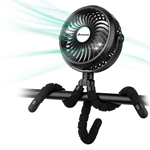 AMACOOL Battery Operated Stroller Fan Flexible Car Seat Crib Bike Treadmill (Black)
