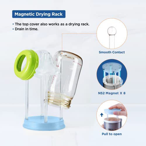 YOTIME Travel Baby Bottle Brush Set with Extendable Silicone Bottle Brush, Nipple Brush, Magnetic Baby Bottle Drying Rack, Straw Cleaner Brush