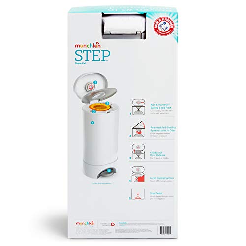 Munchkin® Step Diaper Pail Powered by Arm & Hammer, #1 in Odor Control, Award-Winning, Includes 1 Refill Ring and 1 Snap, Seal & toss Bag