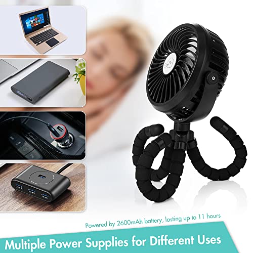AMACOOL Battery Operated Stroller Fan Flexible Car Seat Crib Bike Treadmill (Black)