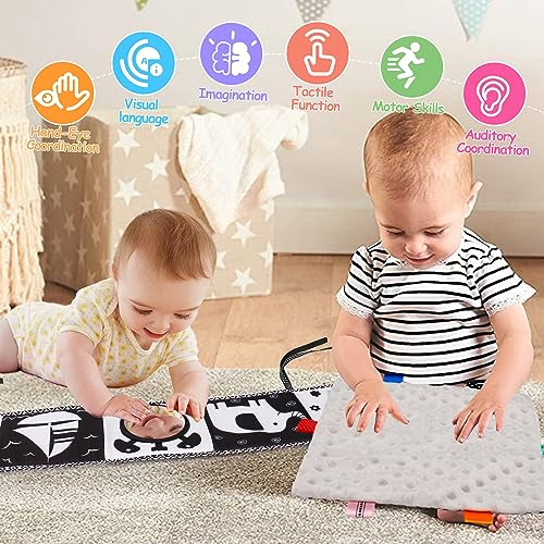 2 PCS Black and White High Contrast Baby Toys 0-6 Months Soft Crinkle Book