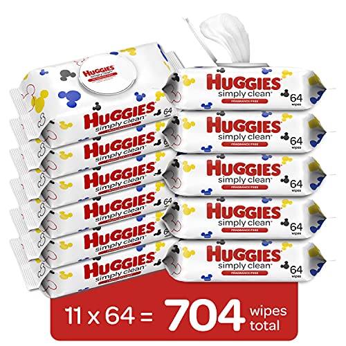 Huggies Simply Clean Fragrance-Free Baby Wipes, 64 Count (Pack of 11) (704 Wipes Total)