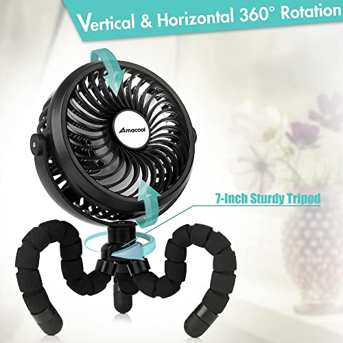 AMACOOL Battery Operated Stroller Fan Flexible Car Seat Crib Bike Treadmill (Black)