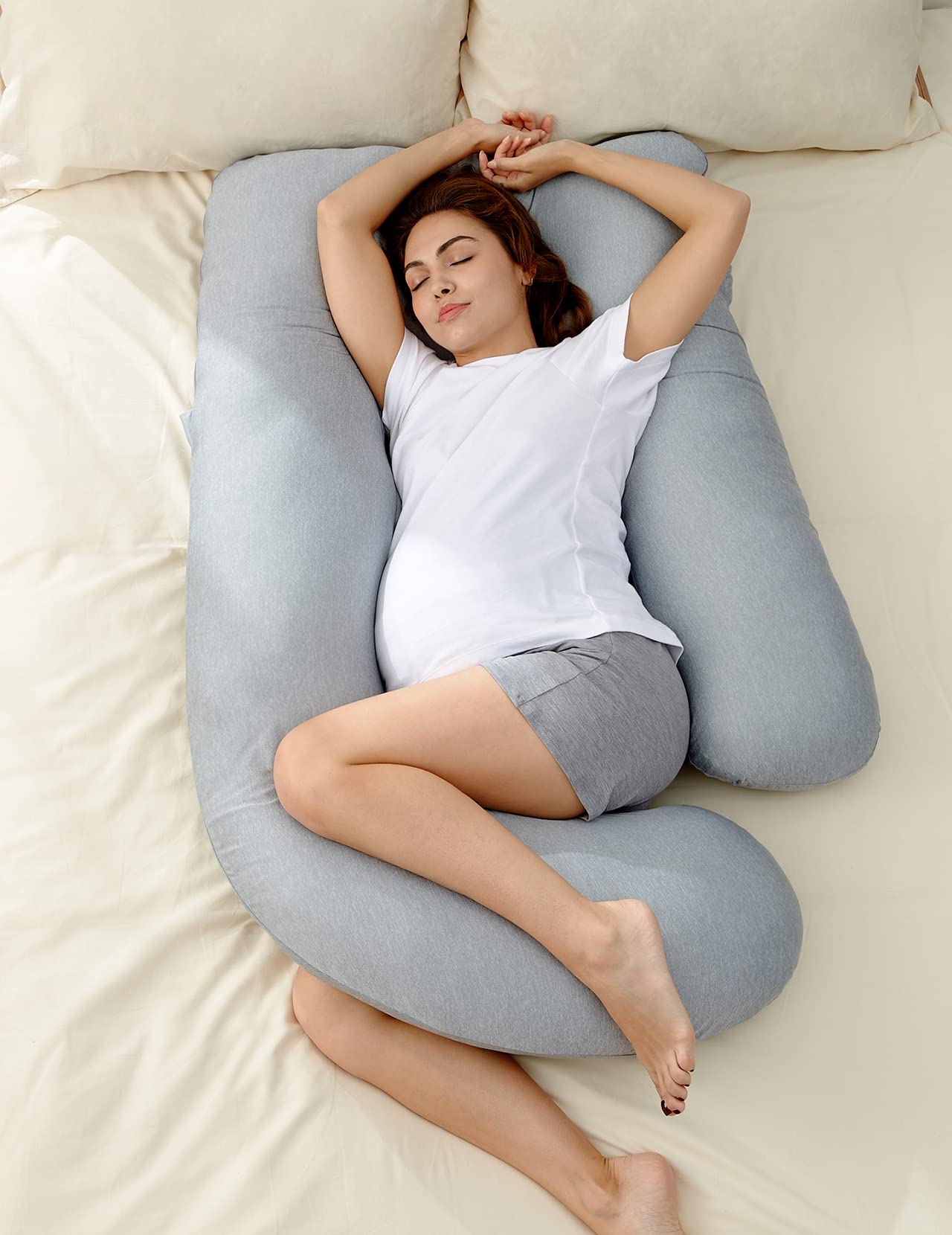 Momcozy Pregnancy Pillows with Cooling Cover, U-Shaped Full Body Maternity Pillow for Side Sleepers 57 Inch