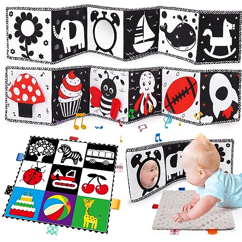 2 PCS Black and White High Contrast Baby Toys 0-6 Months Soft Crinkle Book