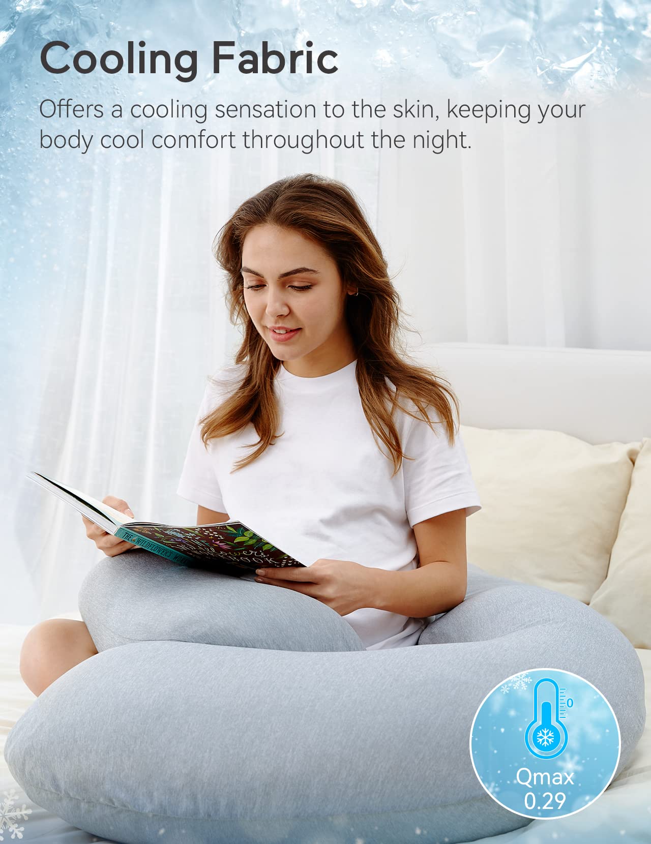 Momcozy Pregnancy Pillows with Cooling Cover, U-Shaped Full Body Maternity Pillow for Side Sleepers 57 Inch