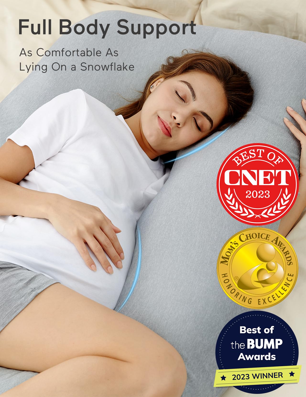 Momcozy Pregnancy Pillows with Cooling Cover, U-Shaped Full Body Maternity Pillow for Side Sleepers 57 Inch
