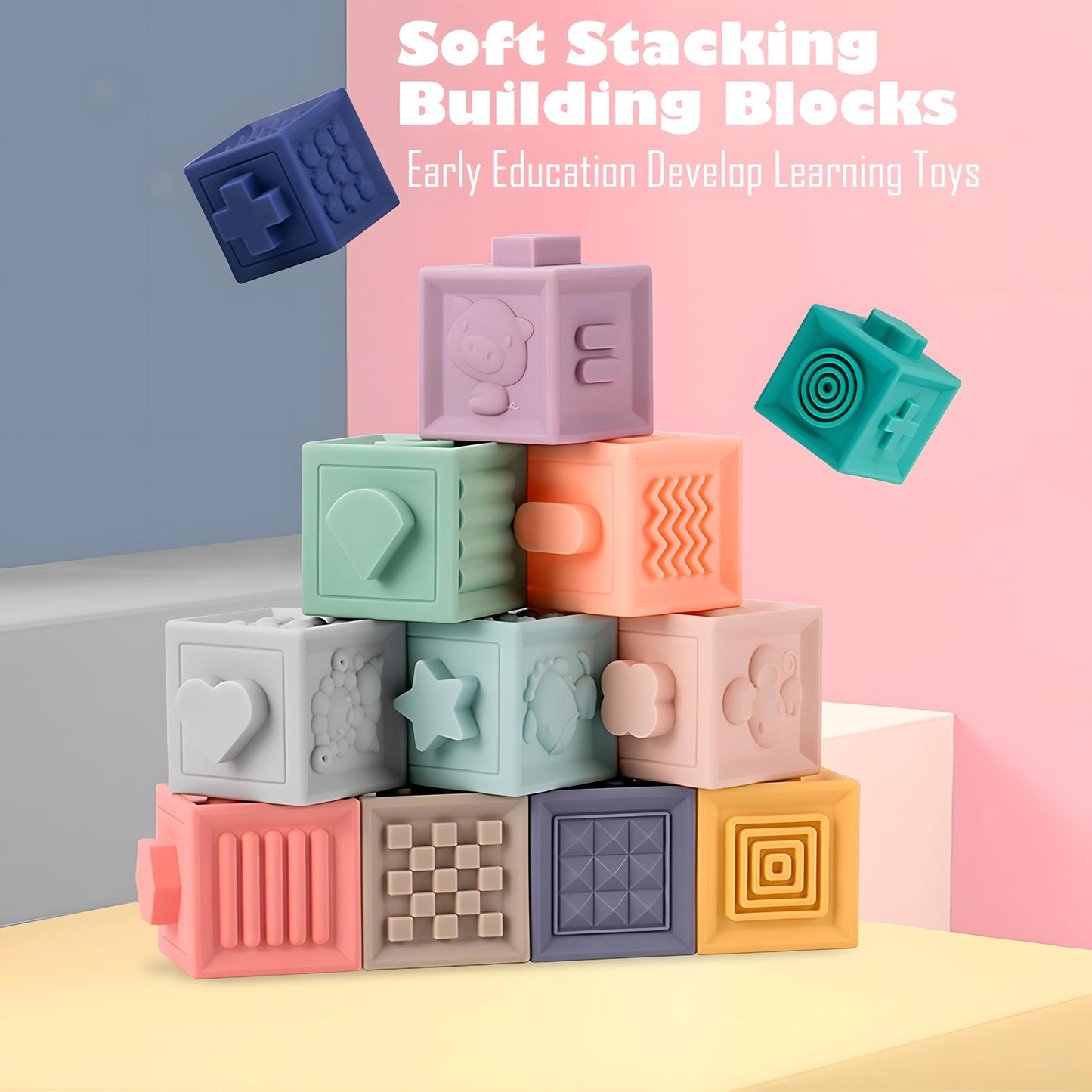 Montessori Toys Soft Stacking Building Blocks Rings Balls Sets 3 in 1 Baby Toys Bundle for Babies 6-12 Months Sensory Toys for Toddlers 1-3