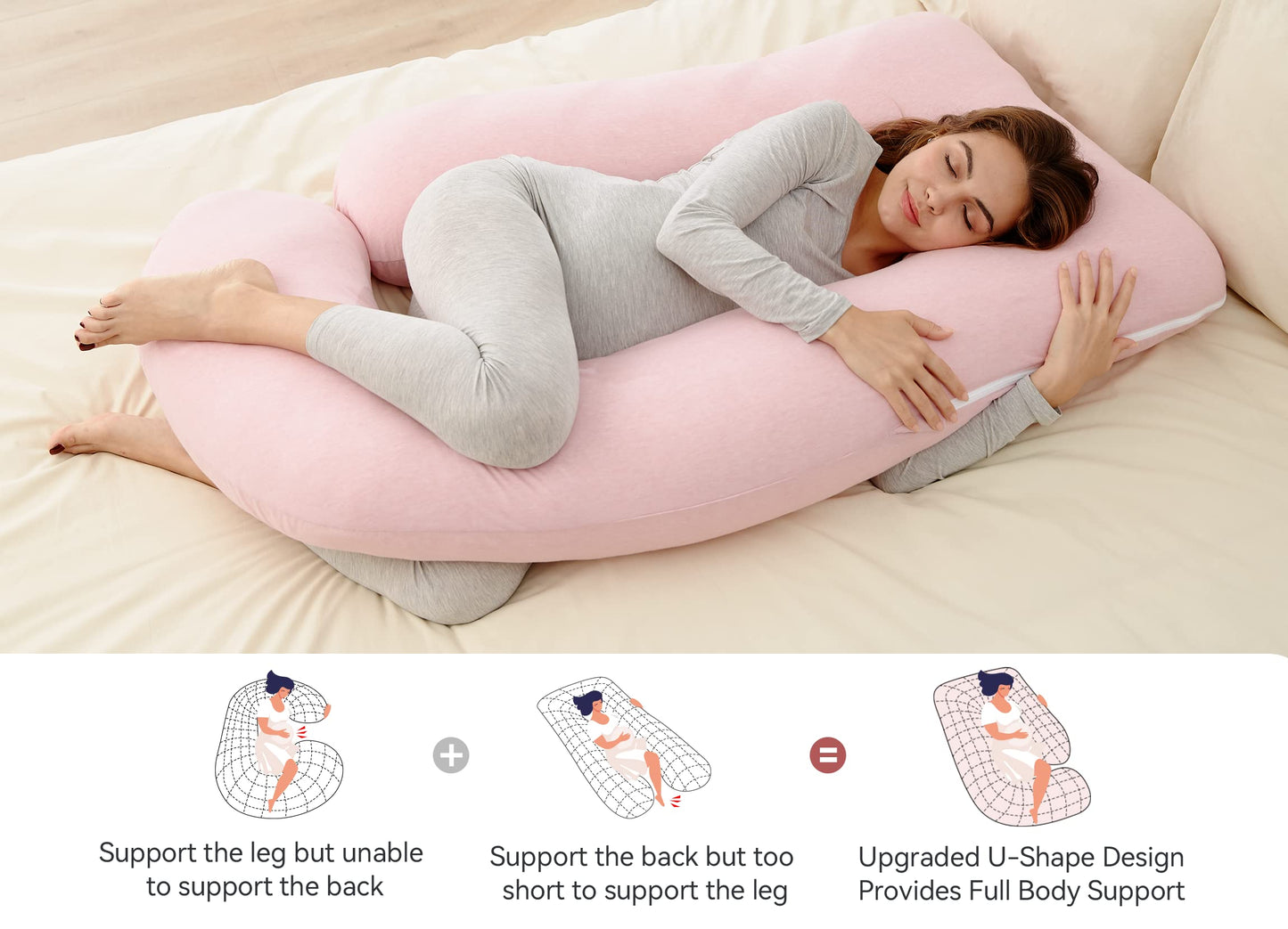 Momcozy Pregnancy Pillows for Sleeping, U Shaped Full Body Maternity Pillow for Side Sleeping - Support for Back, Legs, Belly, Hips, 57 Inch, Pink