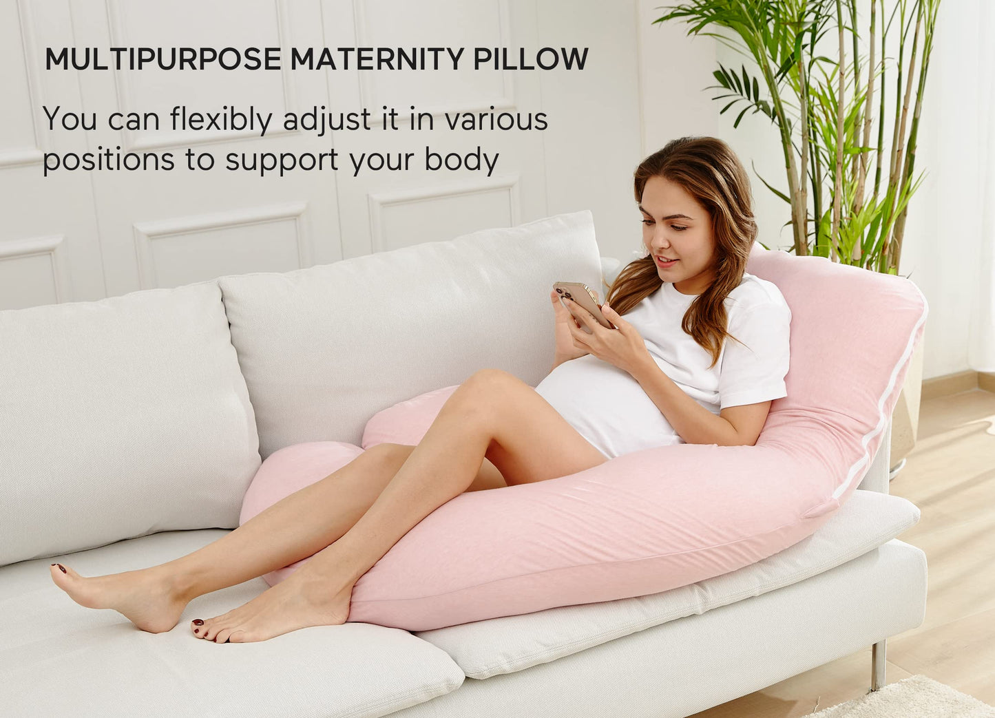 Momcozy Pregnancy Pillows for Sleeping, U Shaped Full Body Maternity Pillow for Side Sleeping - Support for Back, Legs, Belly, Hips, 57 Inch, Pink