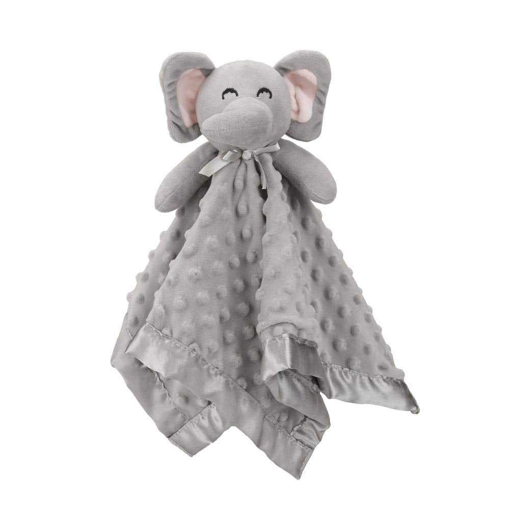 Gray elephant baby lovey with a square fabric blanket section