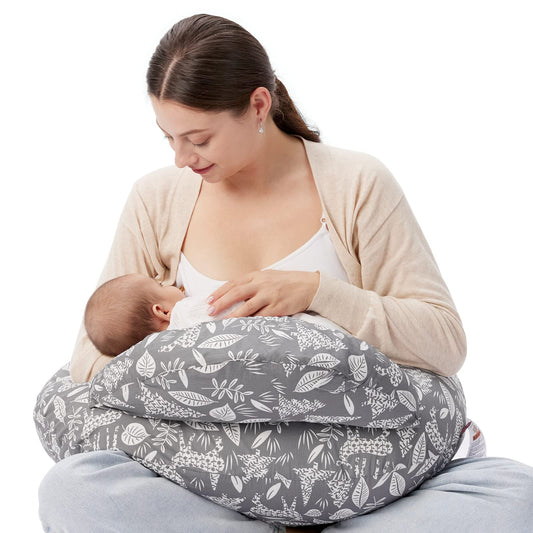 Momcozy Gazelle nursing pillow with adjustable waist strap and removable cover