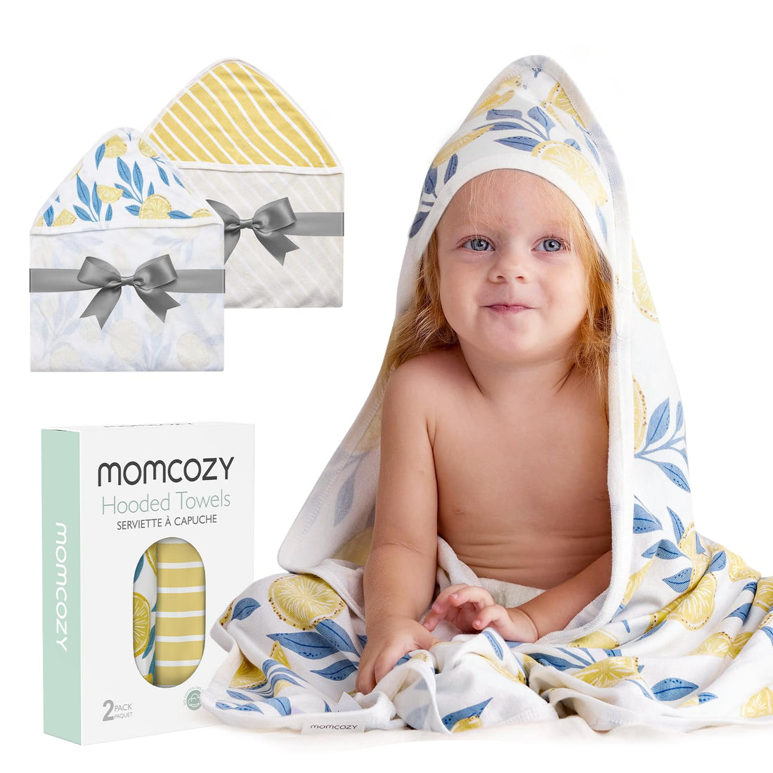 Momcozy lemon-leaves hooded baby towel set for a bath-time gift comparison