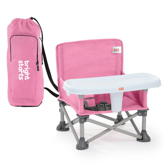 Pink Bright Starts Pop 'N Sit portable booster seat with removable feeding tray