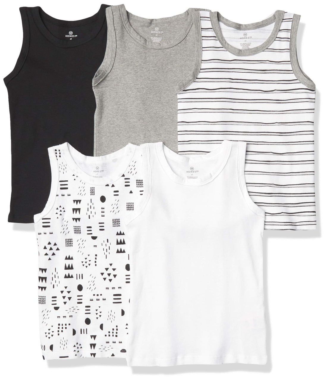 Patterned sleeveless baby shirts arranged as a multipack