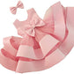Vestido de tul con volantes y encaje para niña pequeña, sin espalda, con lazo, para desfile, de 3 meses a 6 años, con tocado, color rosa claro, 60