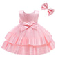 Vestido de tul con volantes y encaje para niña pequeña, sin espalda, con lazo, para desfile, de 3 meses a 6 años, con tocado, color rosa claro, 60
