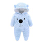 BOZWELL - Traje de nieve para bebé recién nacido con diseño de oso de dibujos animados, mono infantil, pelele, abrigo de invierno (azul, 3 a 6 meses)