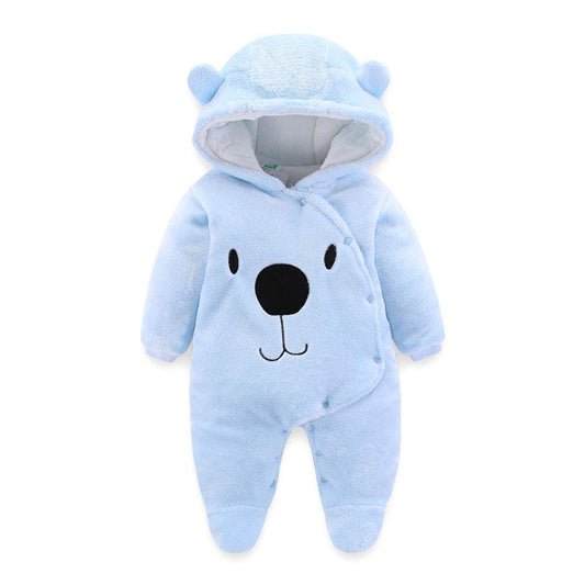 BOZWELL Newborn Baby Cartoon Bear Snowsuit Infant Jumpsuit Footie Romper Winter Coat Romper (Blue, 3-6Months)