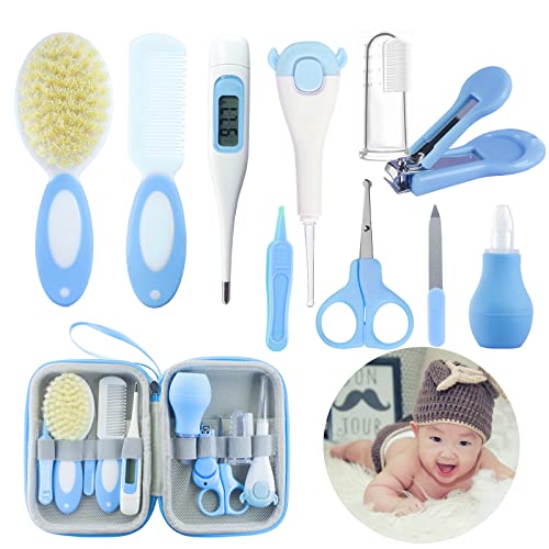 ZELINYE Baby Care Kits,Baby Grooming Kit,10 in 1 Newborn Essentials Must Haves,Baby Nail Clippers Baby Brush Baby Comb Earpick Nose Cleaning Tool Baby Nail File Nursing Baby Kit （Blue）