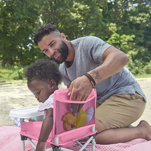 Bright Starts Pop 'N Sit Portable Booster, Indoor/Outdoor Use, Floor Seat with Feeding Tray, Pink, 6 Mos - 3 Yrs