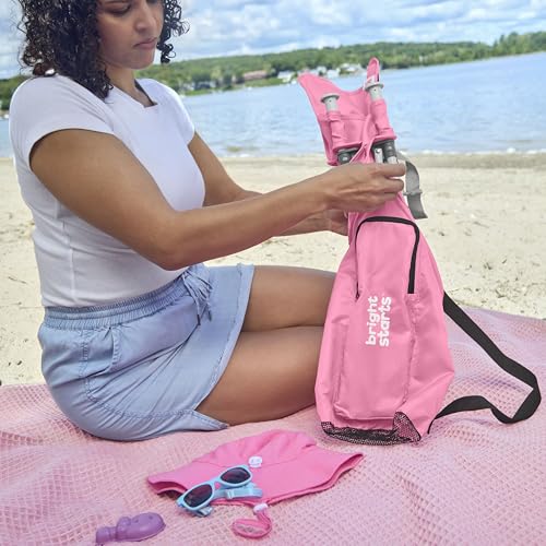 Bright Starts Pop 'N Sit Portable Booster, Indoor/Outdoor Use, Floor Seat with Feeding Tray, Pink, 6 Mos - 3 Yrs