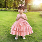 Vestido de tul con volantes y encaje para niña pequeña, sin espalda, con lazo, para desfile, de 3 meses a 6 años, con tocado, color rosa claro, 60