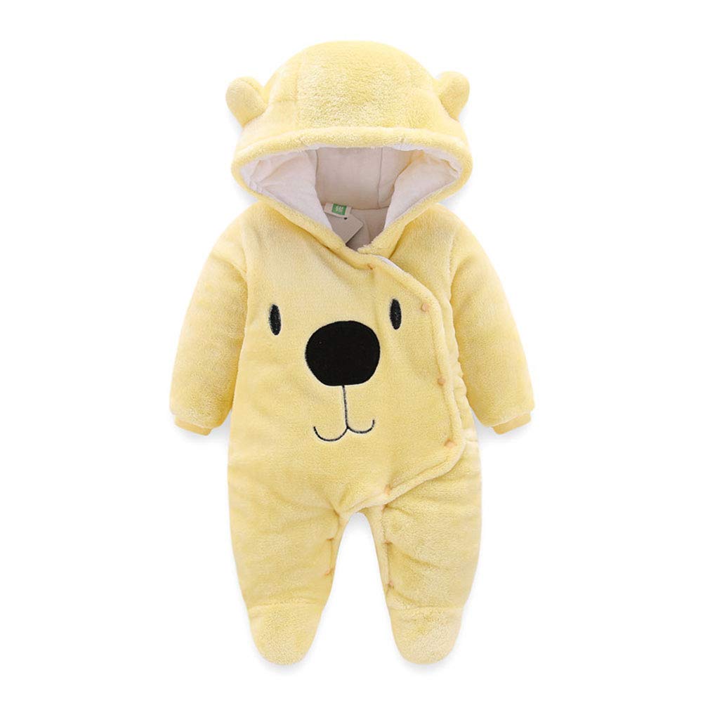 BOZWELL Newborn Baby Cartoon Bear Snowsuit Infant Jumpsuit Footie Romper Winter Coat Romper (Yellow, 0-3Months)