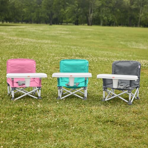 Bright Starts Pop 'N Sit Portable Booster, Indoor/Outdoor Use, Floor Seat with Feeding Tray, Pink, 6 Mos - 3 Yrs