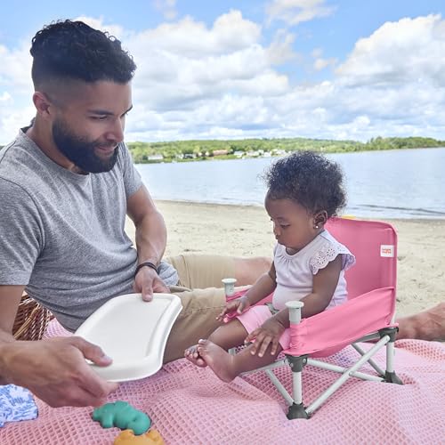 Bright Starts Pop 'N Sit Portable Booster, Indoor/Outdoor Use, Floor Seat with Feeding Tray, Pink, 6 Mos - 3 Yrs