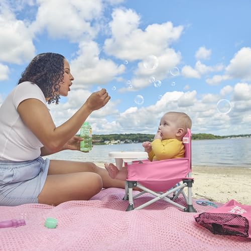 Bright Starts Pop 'N Sit Portable Booster, Indoor/Outdoor Use, Floor Seat with Feeding Tray, Pink, 6 Mos - 3 Yrs
