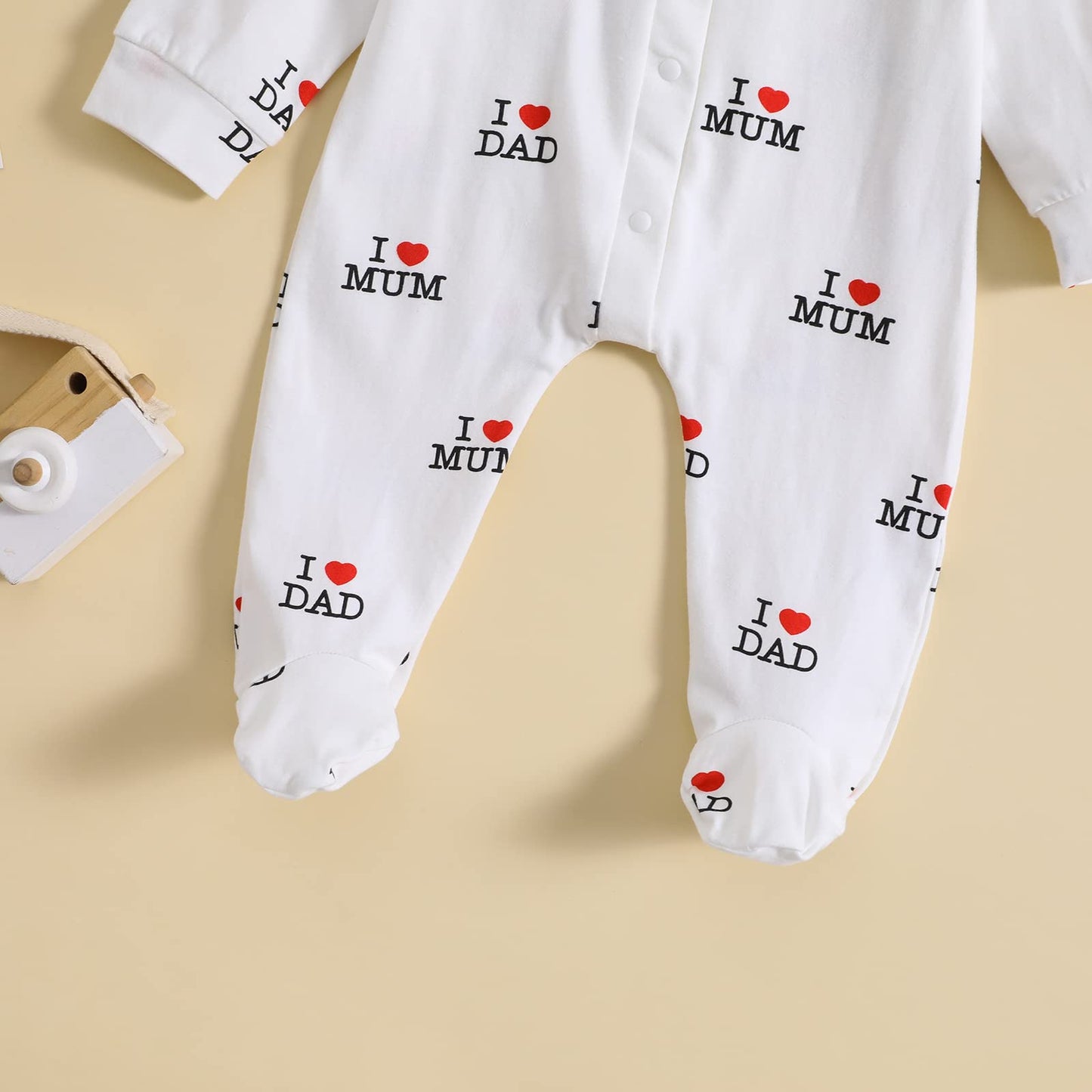 Aoswep - "I Love DAD Mum Lovely Solid Letters Printed Long-Sleeve Baby Jumpsuit (3-6 Months)