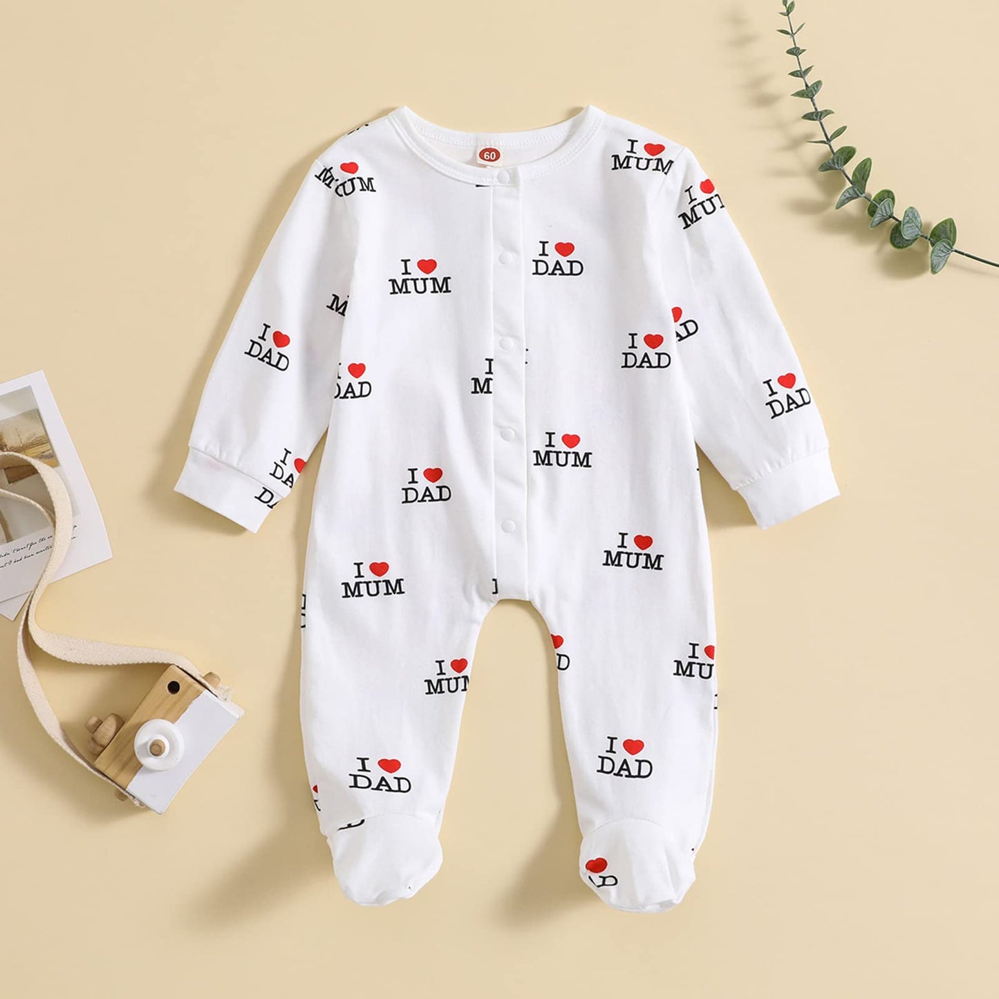 Aoswep - "I Love DAD Mum Lovely Solid Letters Printed Long-Sleeve Baby Jumpsuit (3-6 Months)