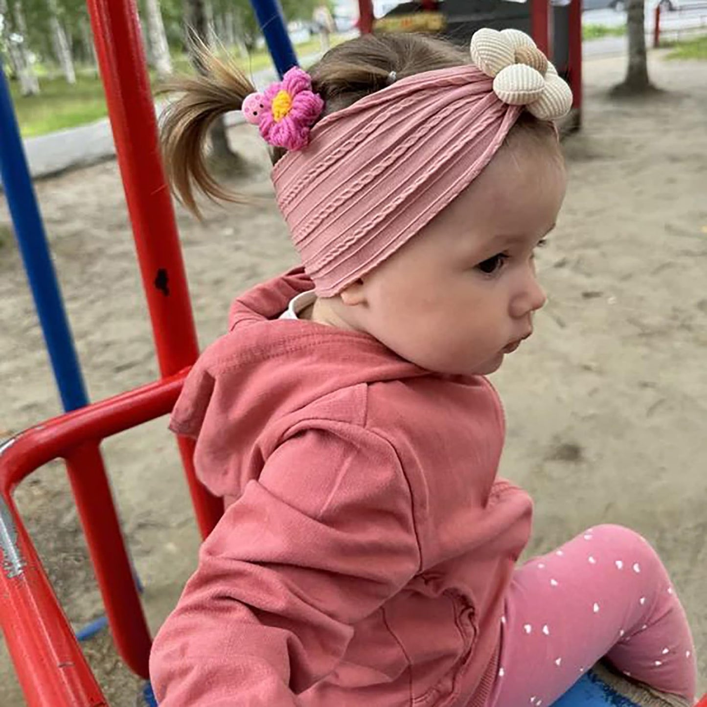 MIUXUESO 3 Pcs Baby Flower Headbands Baby Girls Nylon Headband Soft Hairbands Hair Accessories for Newborn Infant Toddler Kids (Yellow,Pink,Brown)