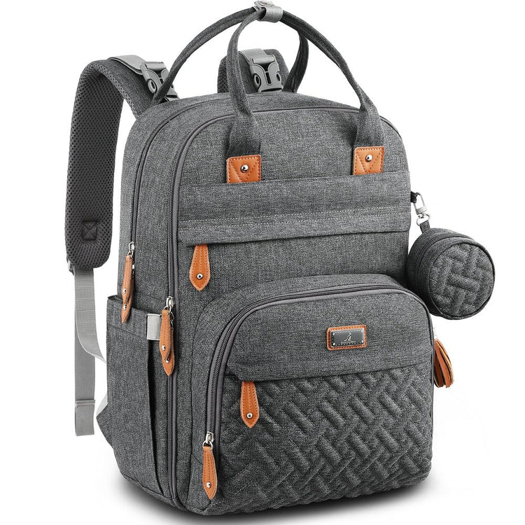 Mochila cambiador de pañales BabbleRoo - Bolso de viaje para artículos esenciales del bebé - Bolso impermeable multifuncional para pañales, bolso de viaje para bebé con cambiador, correas para cochecito y estuche para chupetes - Unisex, gris oscuro