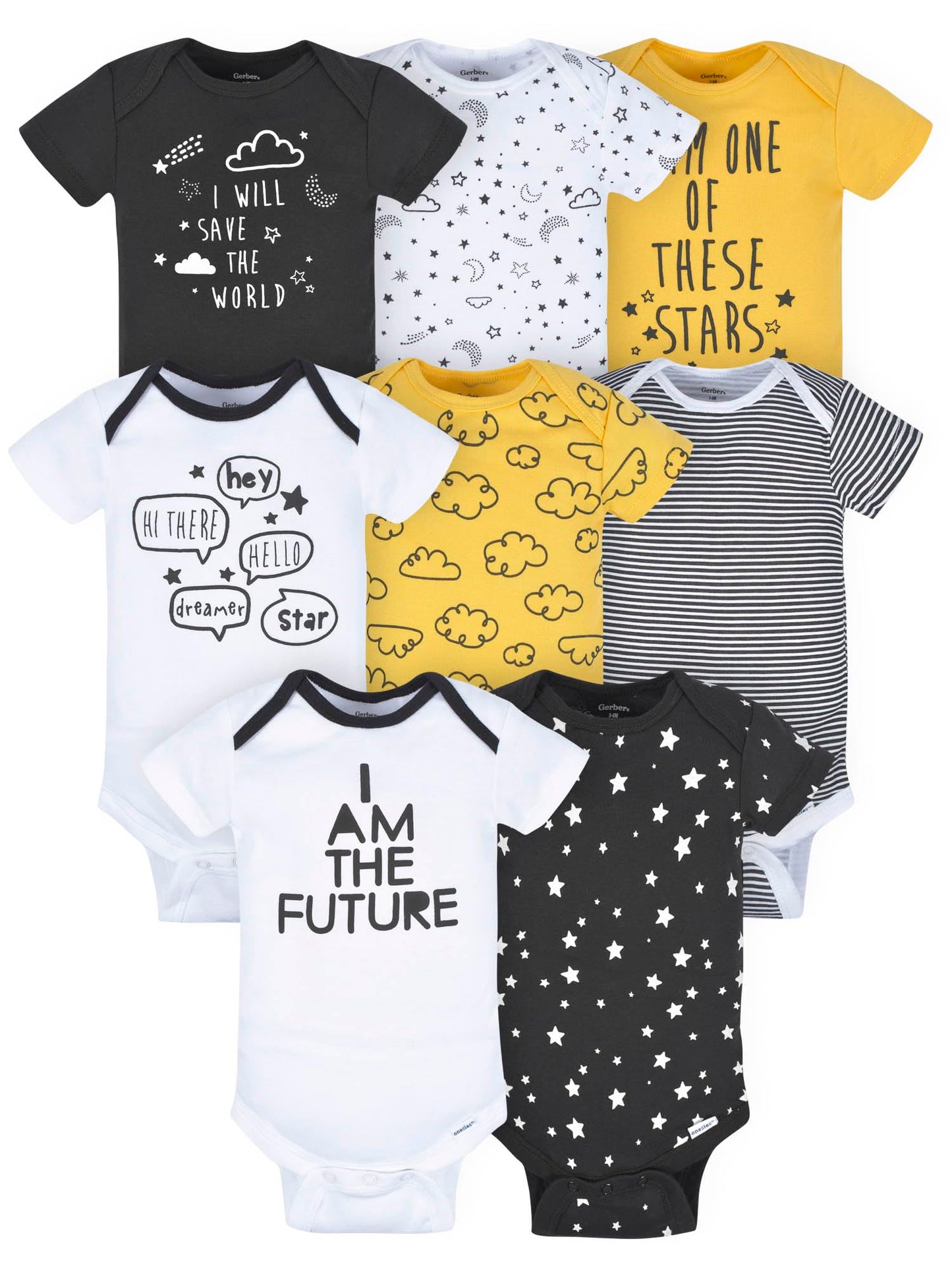 Gerber Baby 8-Pack Short Sleeve Onesies Bodysuits, Star, Newborn