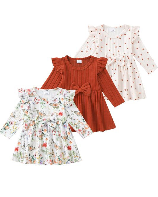 Aura Vane Baby Girl Dress 3-6 Month Girl Clothes Fly Sleeve Bow Brown Dress