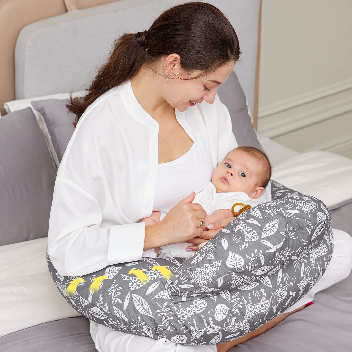 Momcozy Original Nursing Pillow, Ergonomic Breastfeeding Pillows with Security Fence for Baby, Adjustable Waist Strap and Removable Cotton Cover, Gazelle