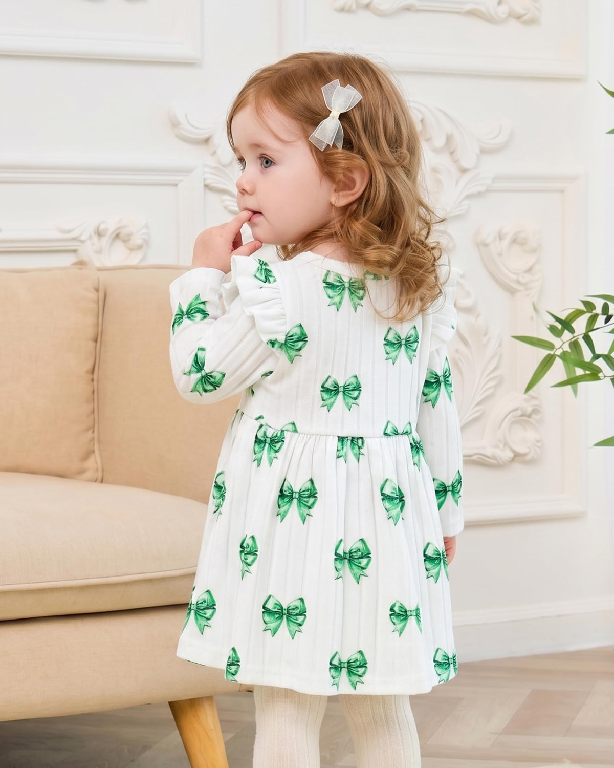 Aura Vane 3-6 Month Baby Girl Winter Dress Clothes Bow Green Flower Dresses