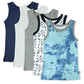 HonestBaby Sleeveless Muscle T-Shirts 100% Organic Cotton for Infant Baby Boys, 5-Pack Watercolor World, 0-3 Months