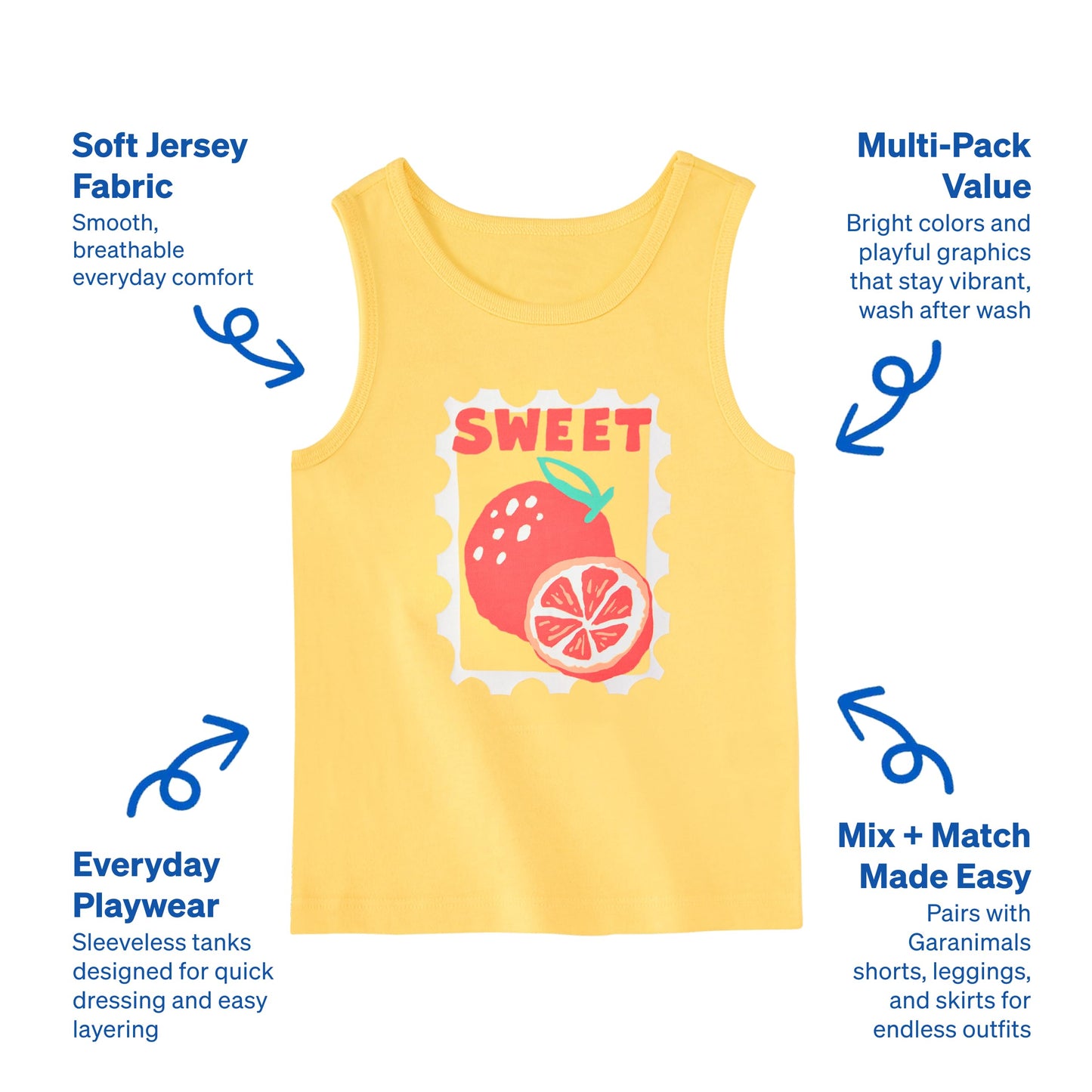 Garanimals Baby & Toddler Girl Fruit Tank Tees - Kid's Sleeveless Tank Top - Size 0-3 Months - Pink, Blue, White, Yellow - 5 Pack