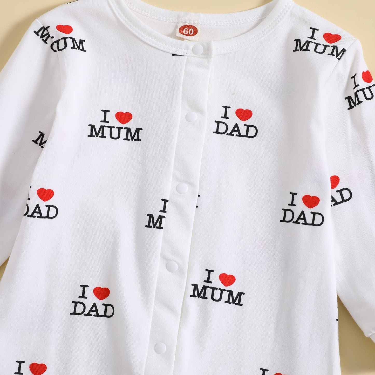 Aoswep - "I Love DAD Mum Lovely Solid Letters Printed Long-Sleeve Baby Jumpsuit (3-6 Months)